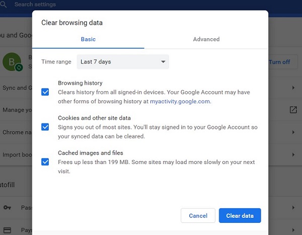 Clear browsing data